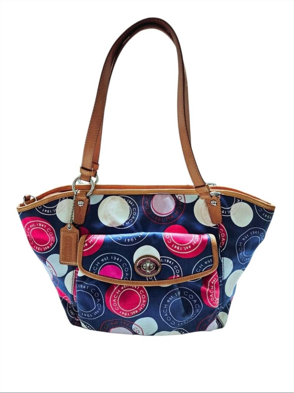 COACH Polka Dot Leah F14667 Blue White Red Shoulder Handbag Purse with Pouch